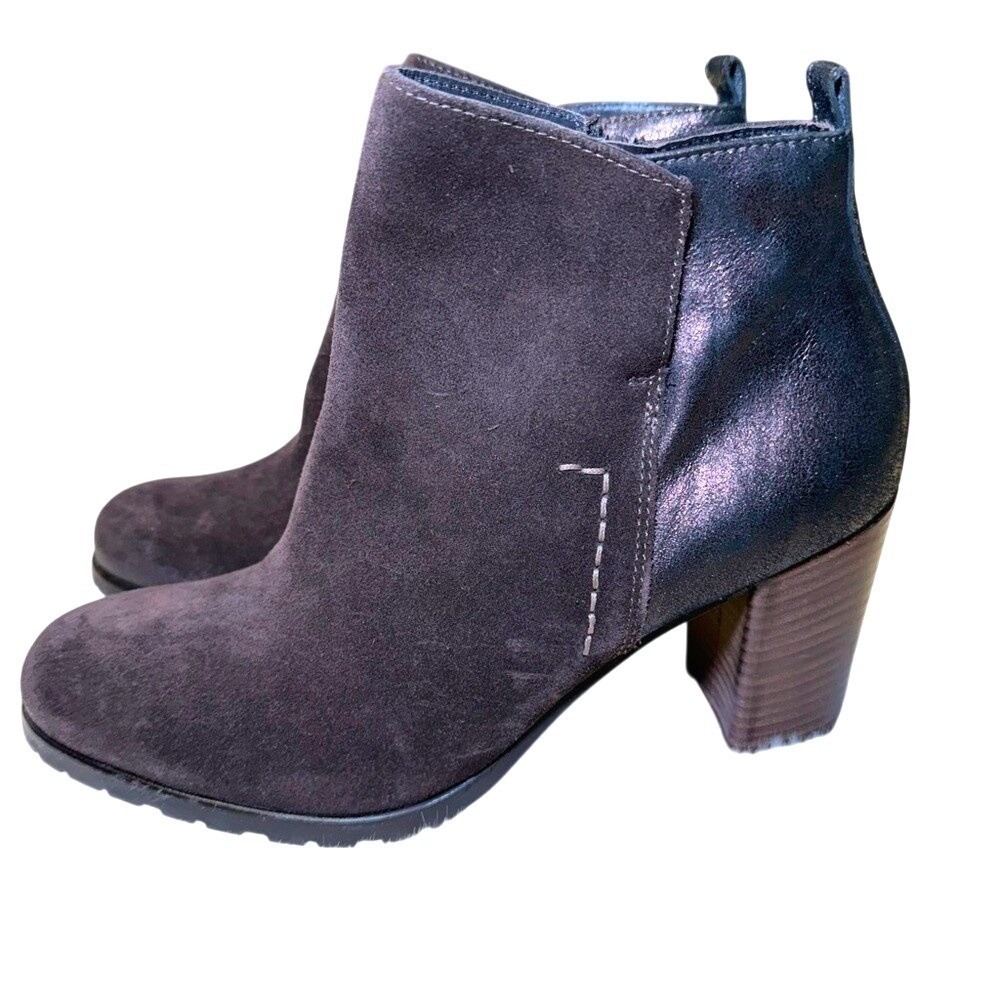 Paul Green Rockin Zipper Brown Bronze Suede Metallic Leather Ankle Boots Size 6